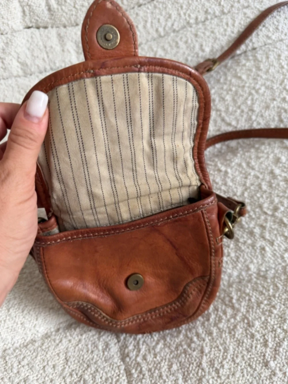 Vintage FRYE Cognac Distressed Leather Crossbody Saddle Bag